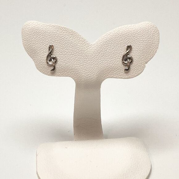 oxidized sterling silver music clef note post stud earrings -band choir dance - Picture 1 of 4